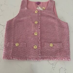 Miami Pink Tweed Women’s Vest with Gold Accents
